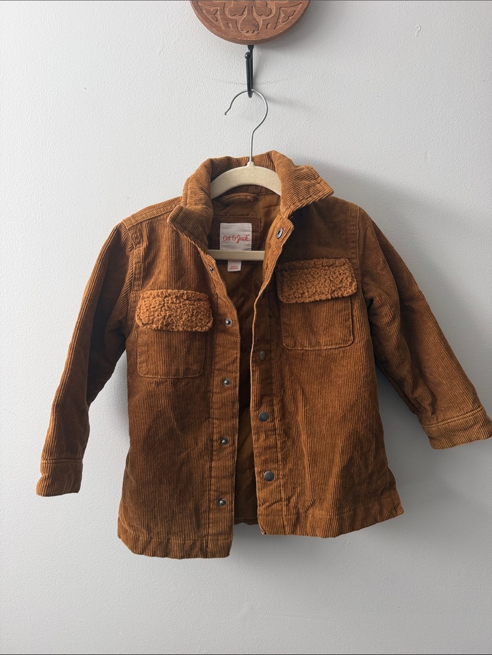 Cat & Jack Rust Brown Corduroy Jacket with Sherpa Flap Pockets
